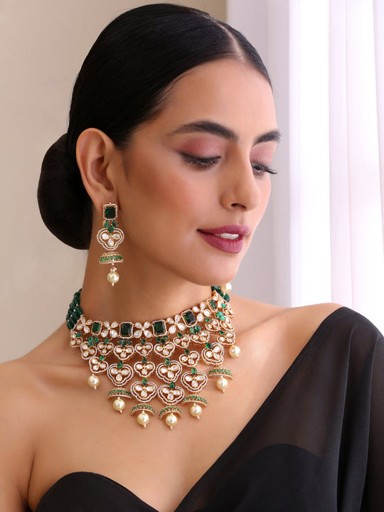 Rajkot Bib Necklace Set-Green