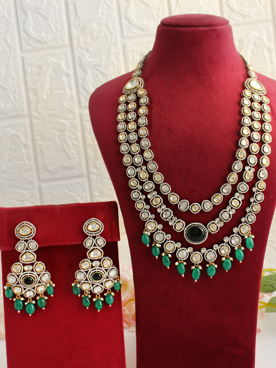 Kolkata Layered Necklace Set-Green
