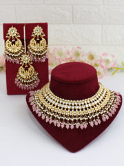 Mehar Kundan Necklace Set-Pastel Pink