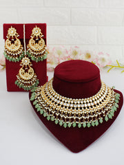Mehar Kundan Necklace Set-Mint Green