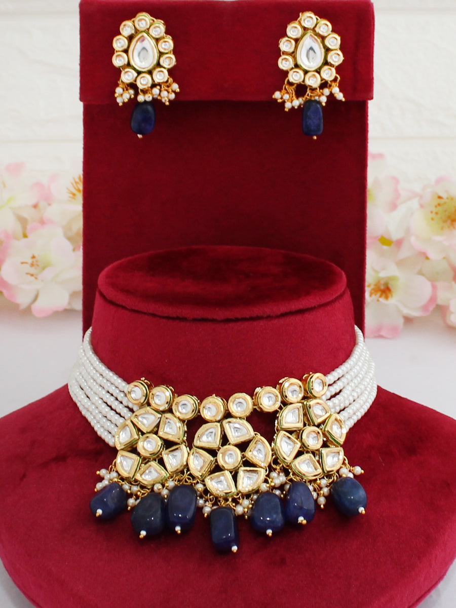 Vaani Kundan Choker Necklace Set-Blue