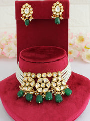 Vaani Kundan Choker Necklace Set-Green