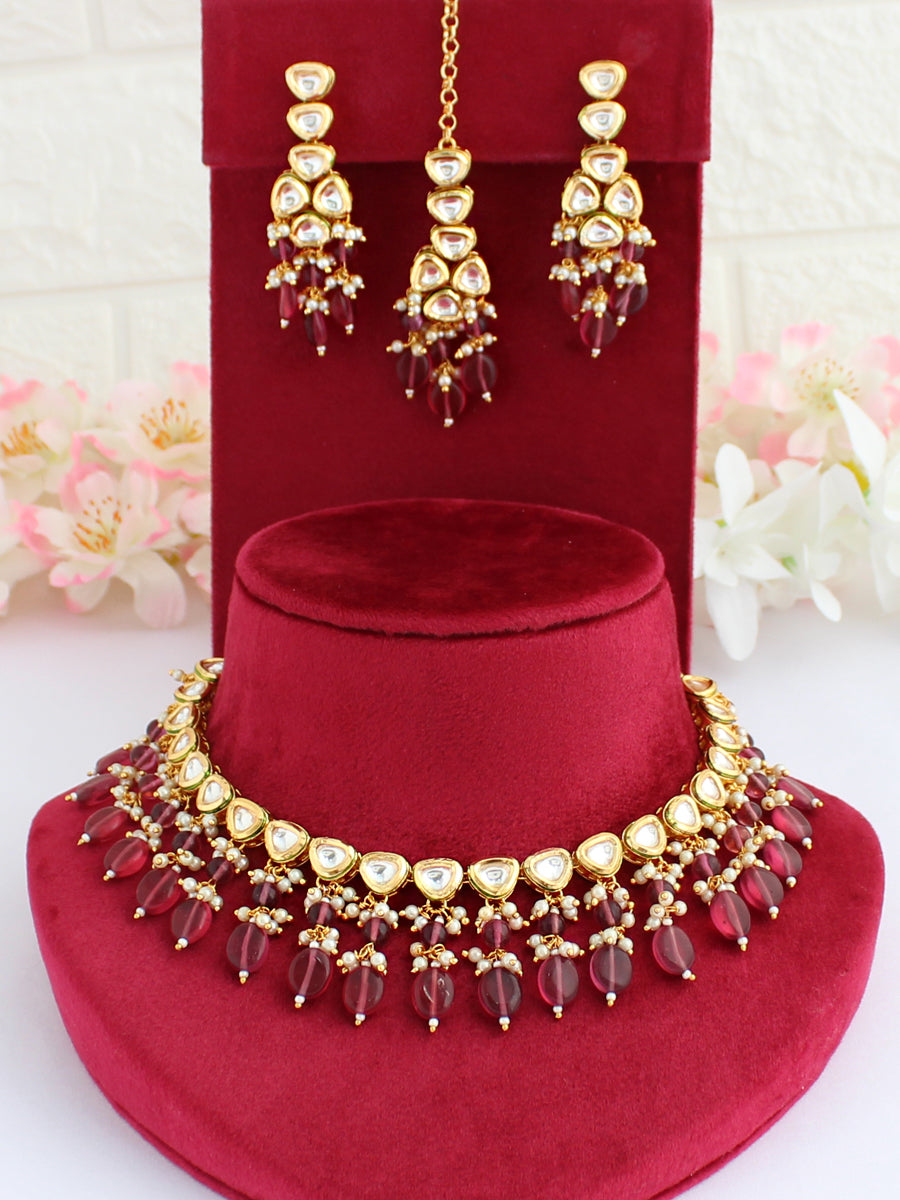 Bhavya Necklace Set-Ruby Pink