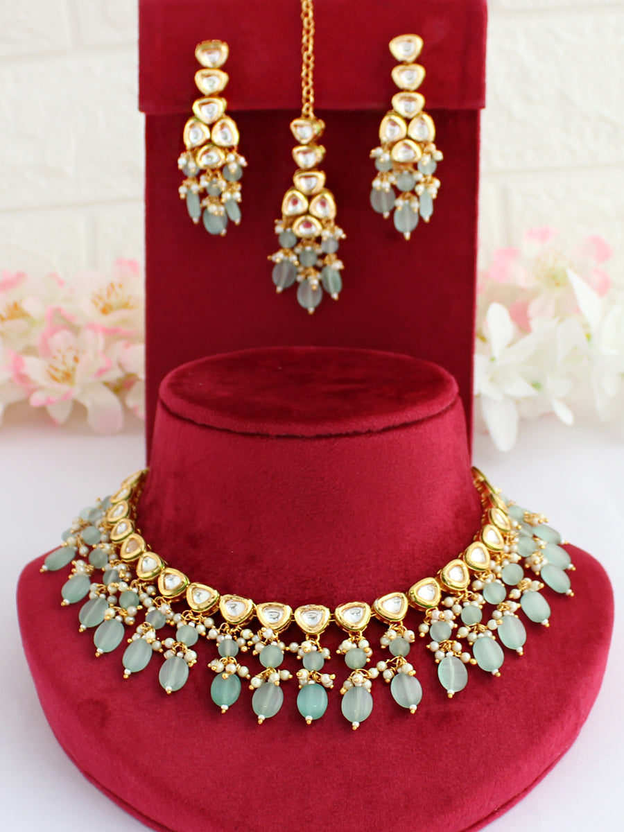 Bhavya Necklace Set-Mint Green