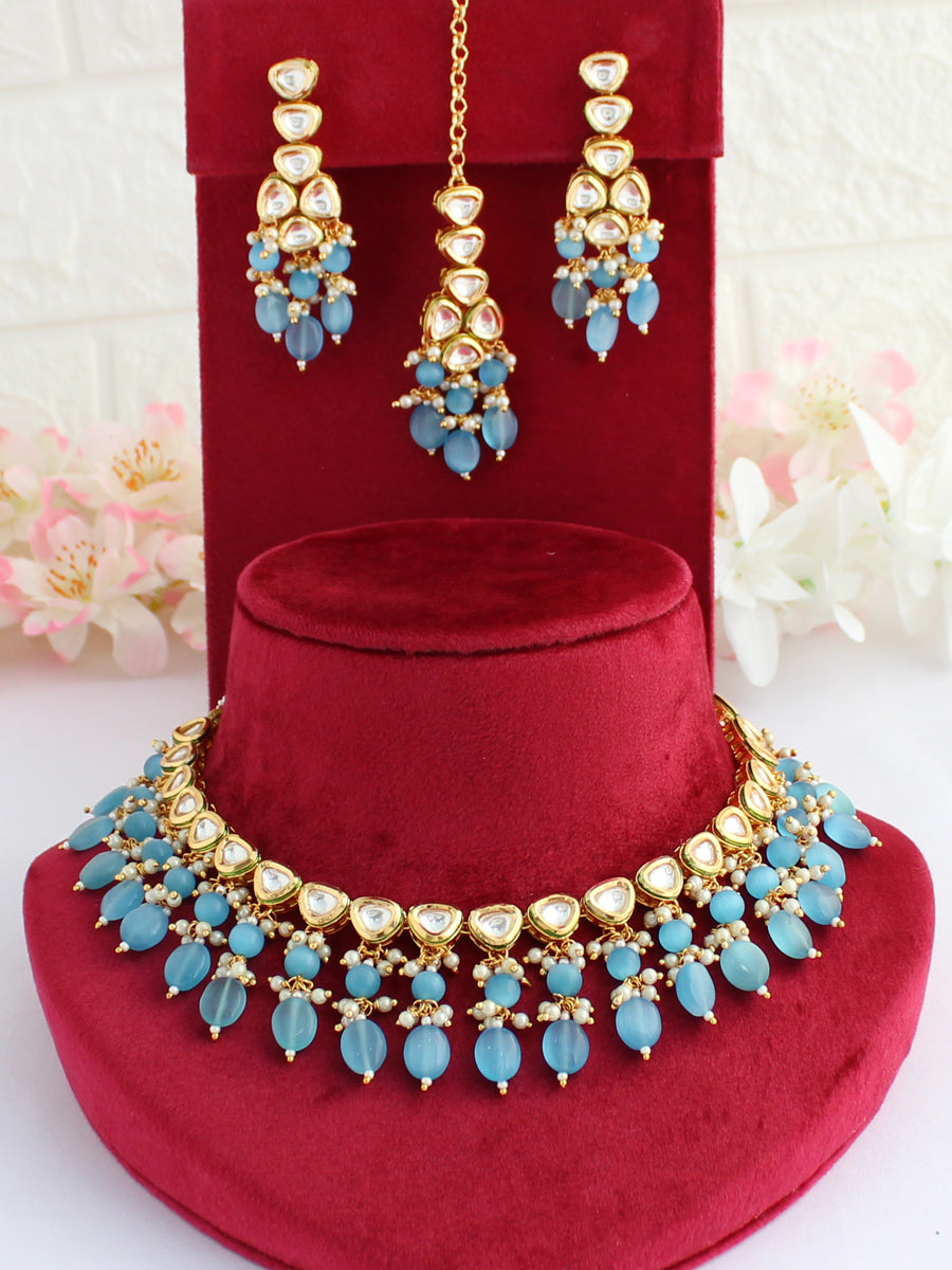 Bhavya Necklace Set-Aqua