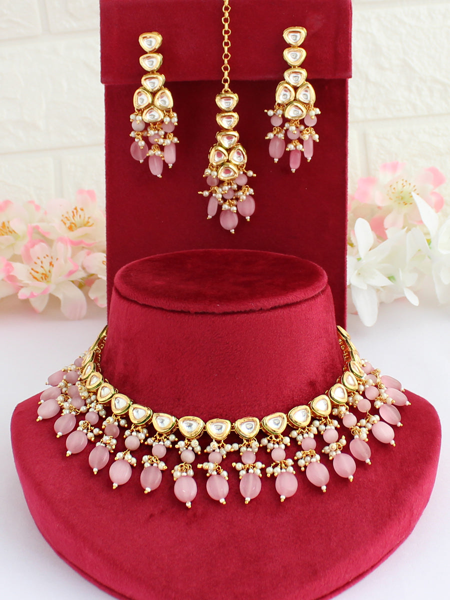 Bhavya Necklace Set-Pastel Pink