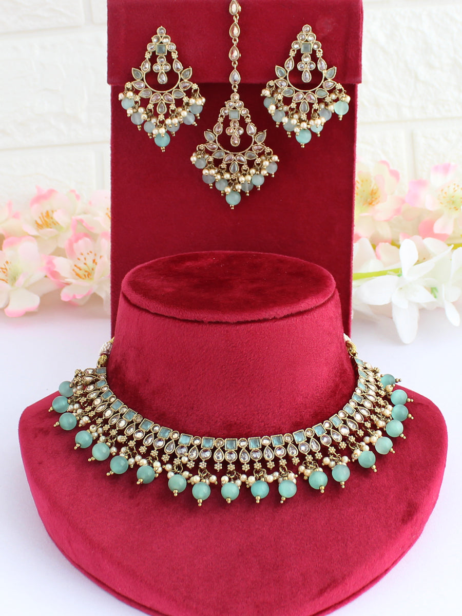 Shruti Necklace Set-Mint Green