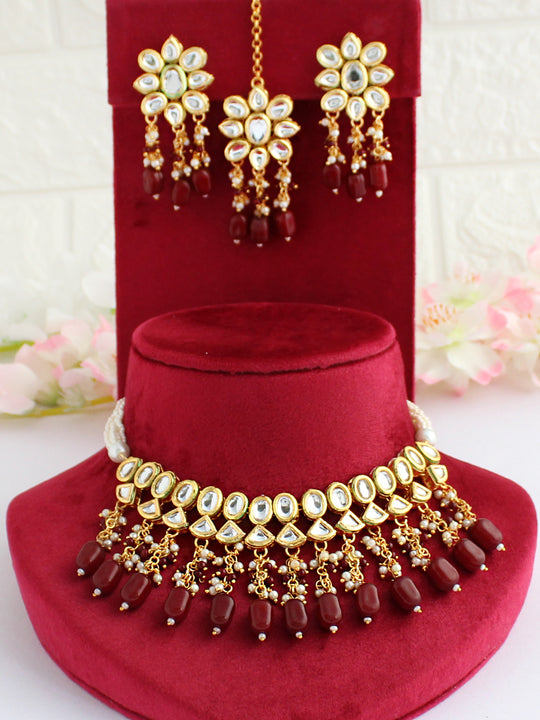 Aarushi Necklace Set-Maroon