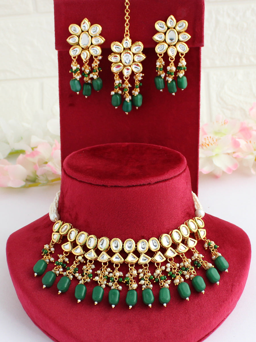 Aarushi Necklace Set-Green