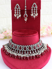 Farha Necklace Set-Maroon