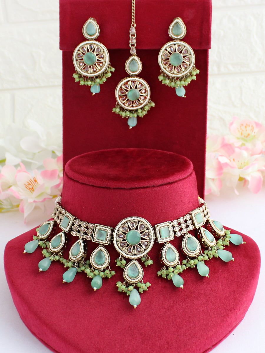 Mohina Choker Necklace Set-Mint Green
