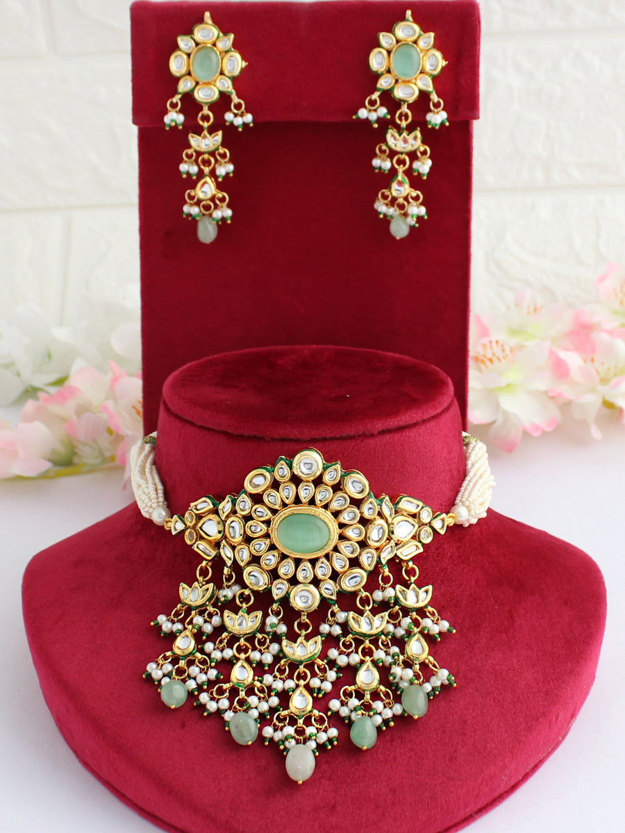 Pavitra Choker Necklace Set-Mint Green