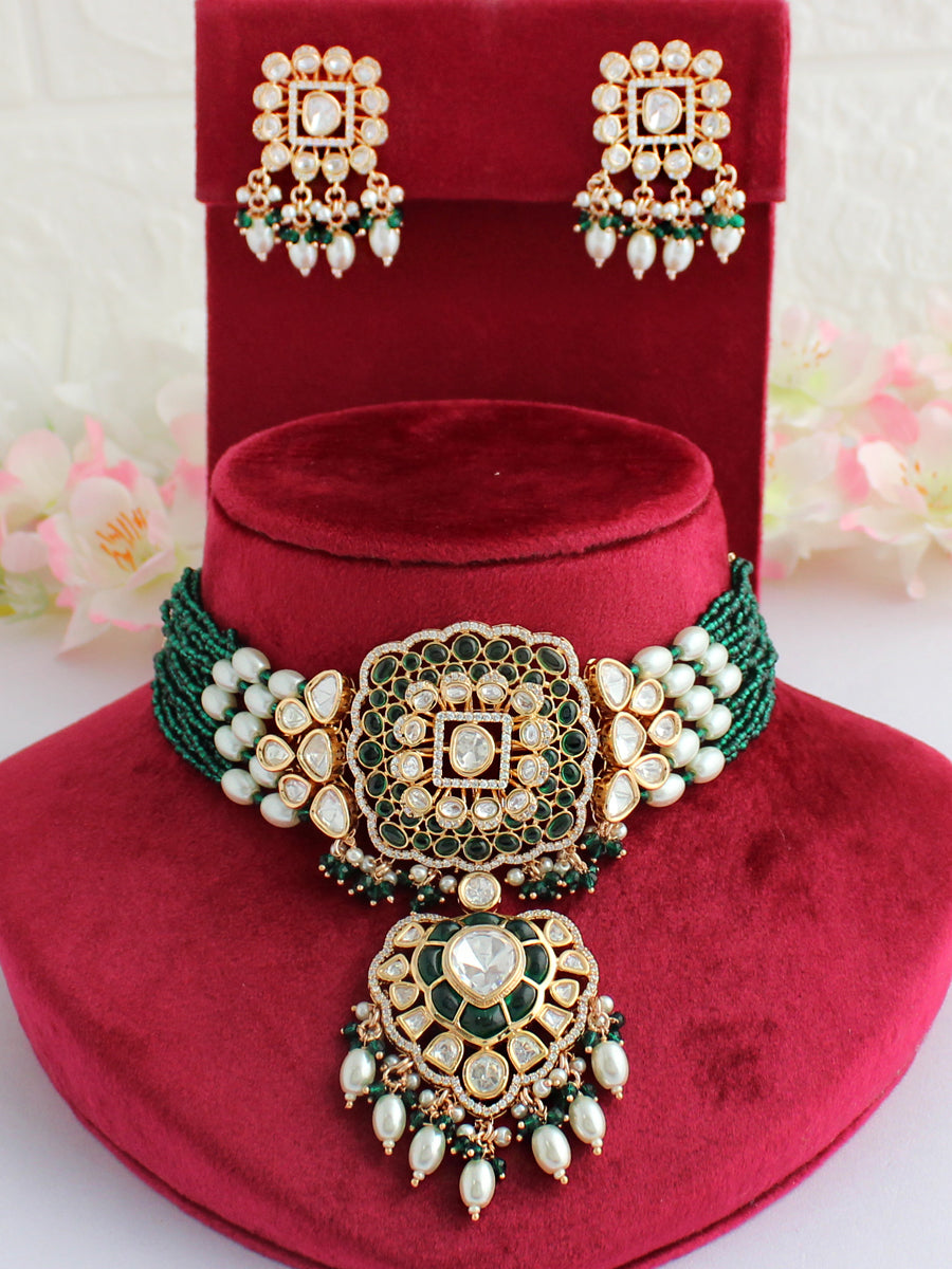 Darjeeling Choker Necklace Set-Green
