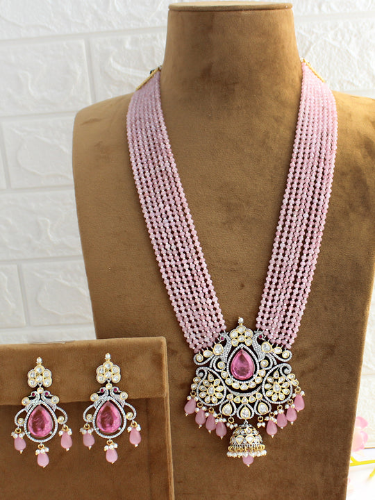 Latika long Necklace Set-Pink