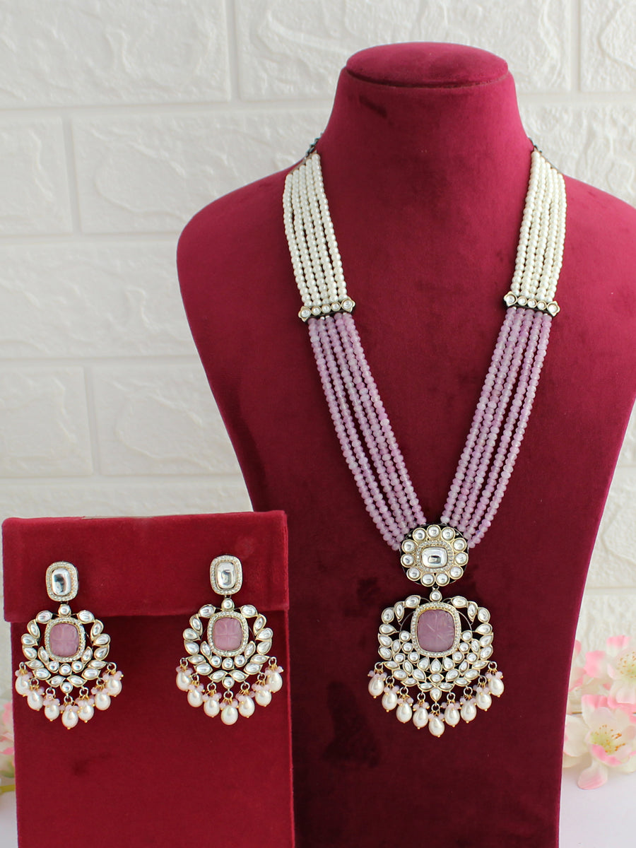 Shillong Long Necklace Set - Pastep Pink