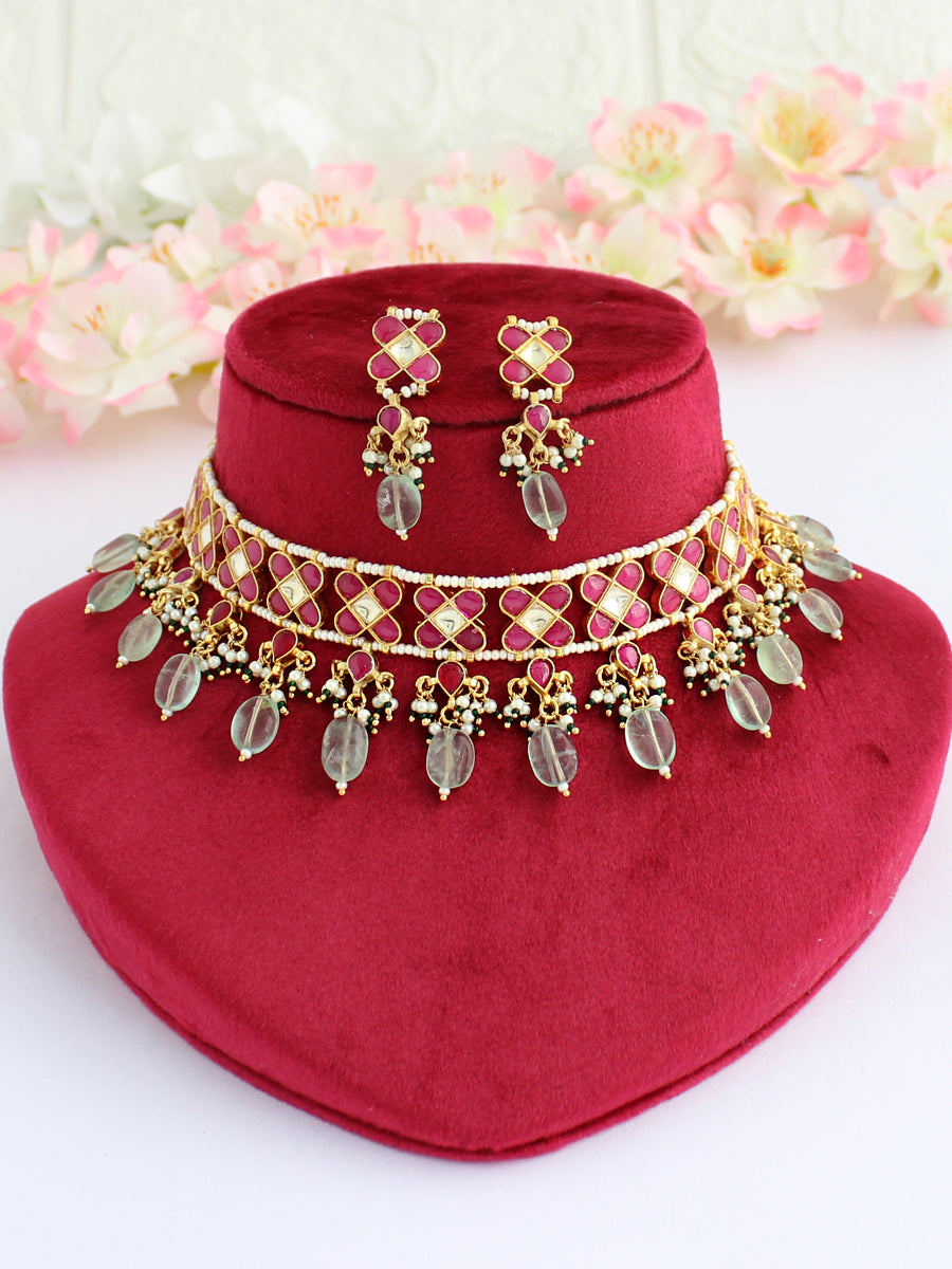 Misha Choker Necklace Set-Hot Pink