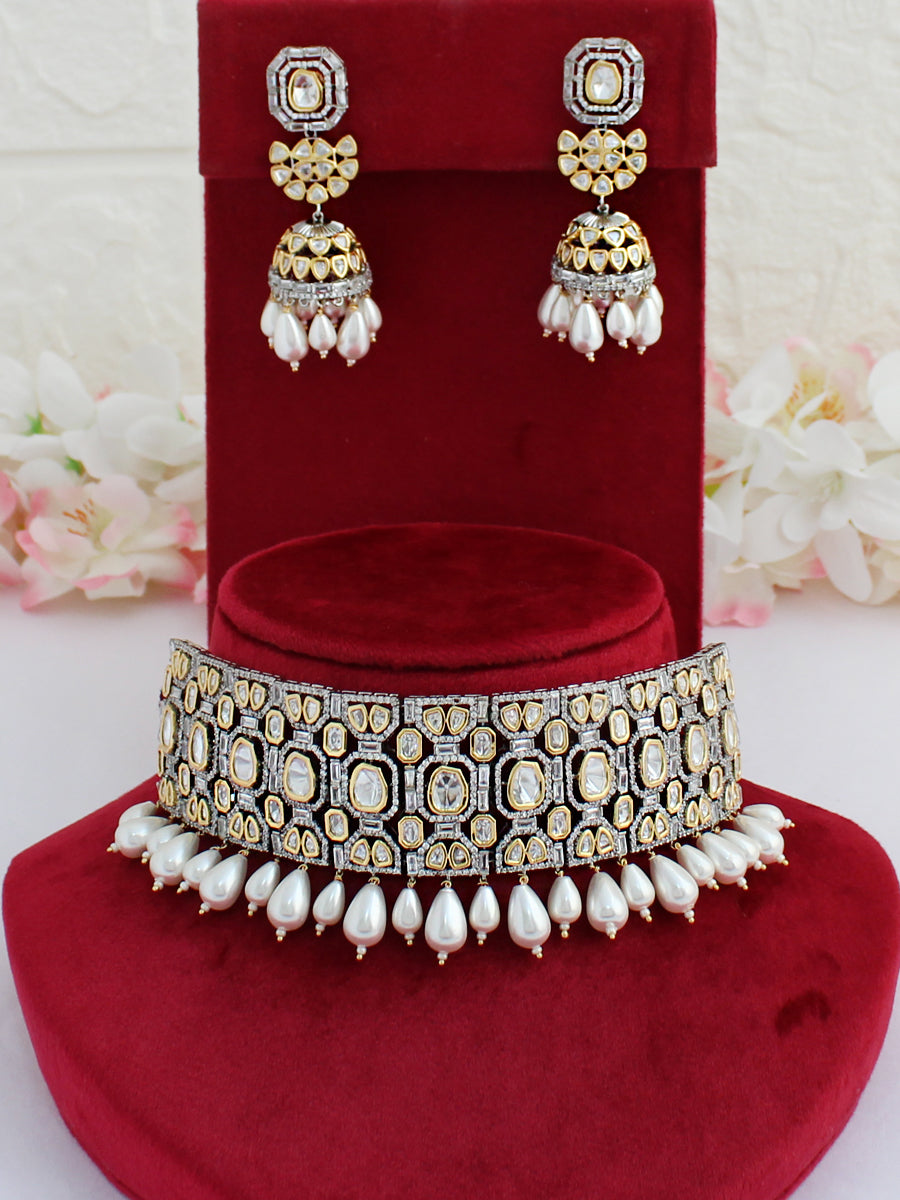 Delhi Choker Necklace Set-Metallic