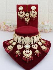 Shivika Choker Necklace Set-Maroon