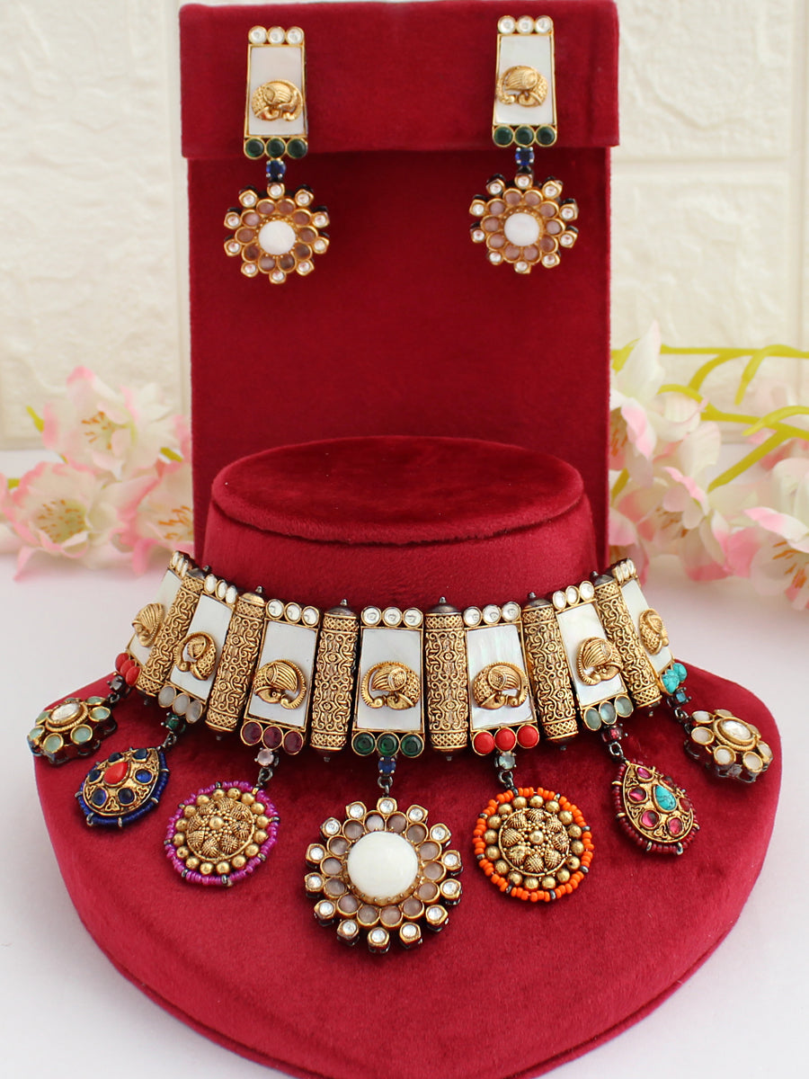 Meenakshi Choker Necklace Set-Multicolor