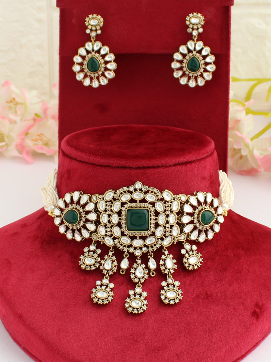 Mansvi Choker Necklace Set-Green