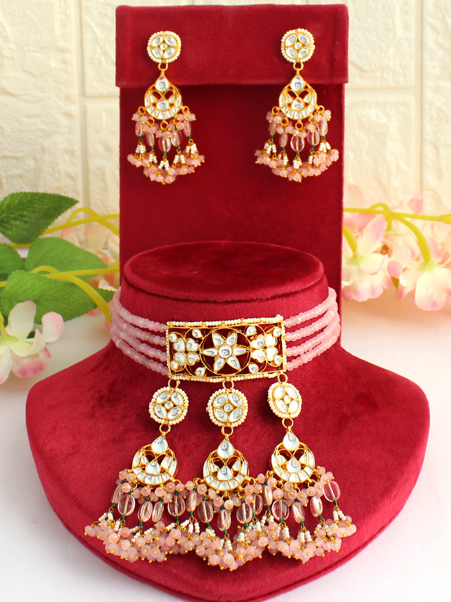 Siddhi Choker Necklace Set-Pastel Pink 