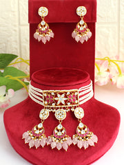 Siddhi Choker Necklace Set-Hot Pink