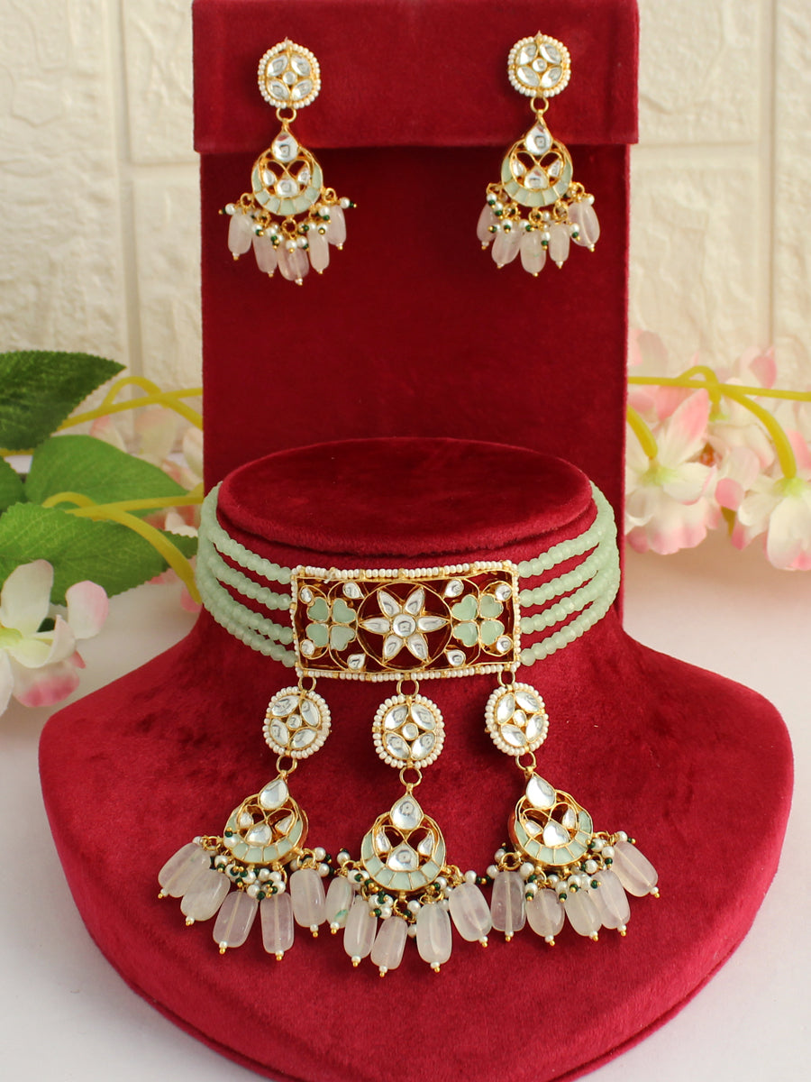 Siddhi Choker Necklace Set-Mint Green