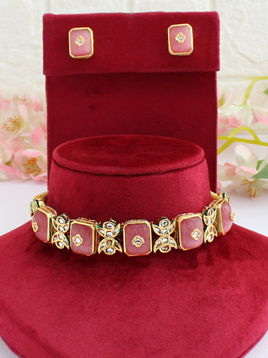 Pragati Necklace Set-Pastel Pink