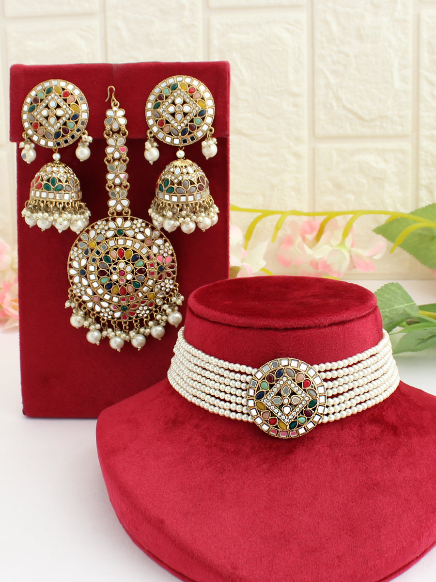 Ishrat Choker Necklace Set-Multicolor