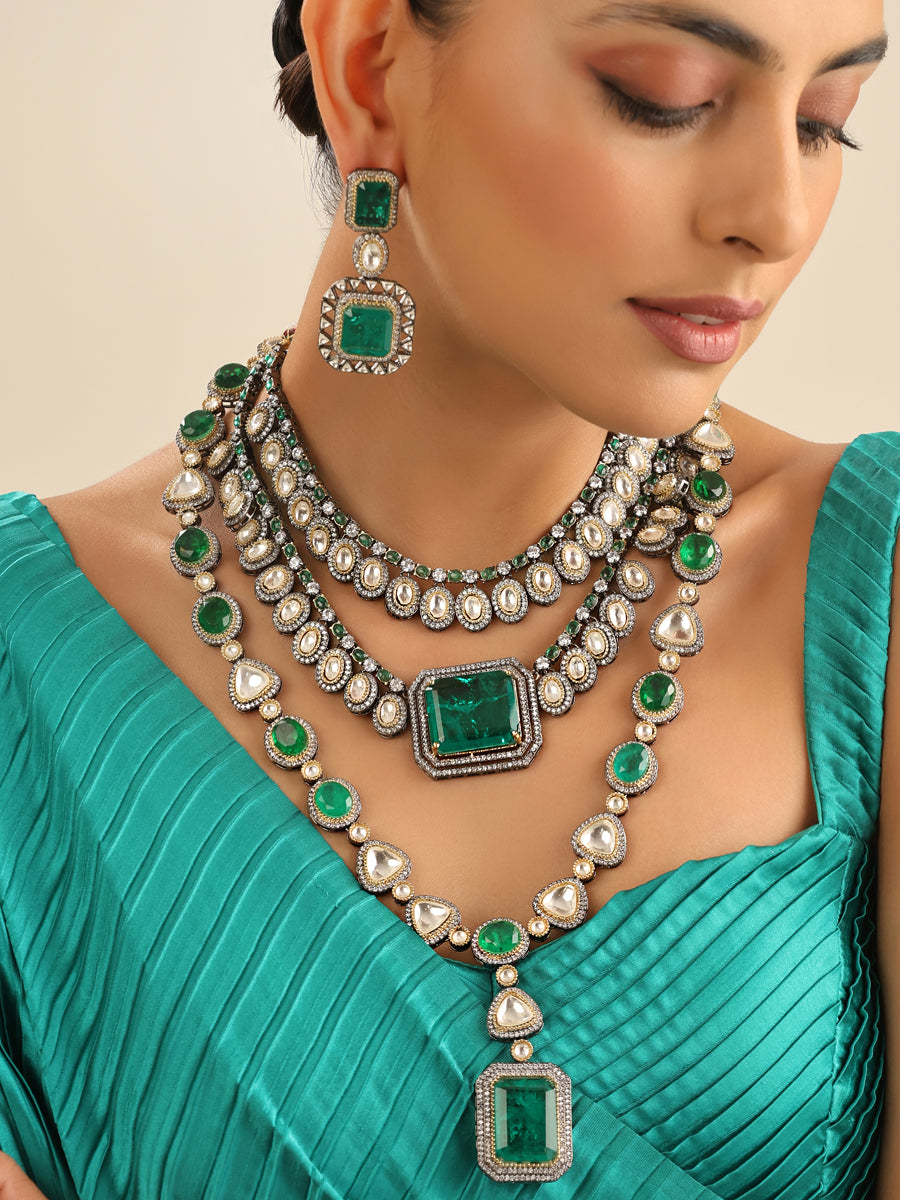 Geena Layered Necklace Set-Green