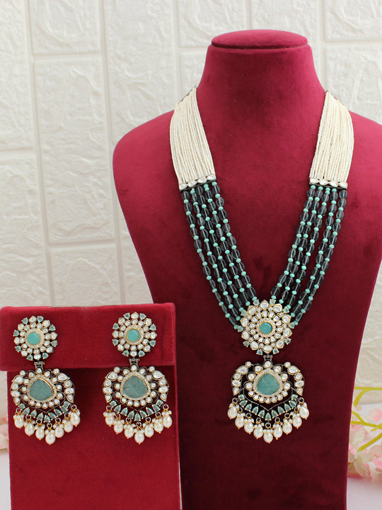Dhruvi Long Necklace Set-Mint Green