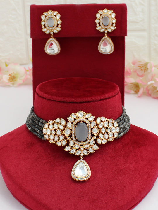 Prisha Necklace Set-Grey