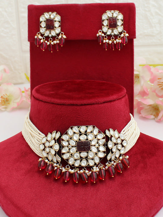 Himangi Choker Necklace Set-Hot Pink