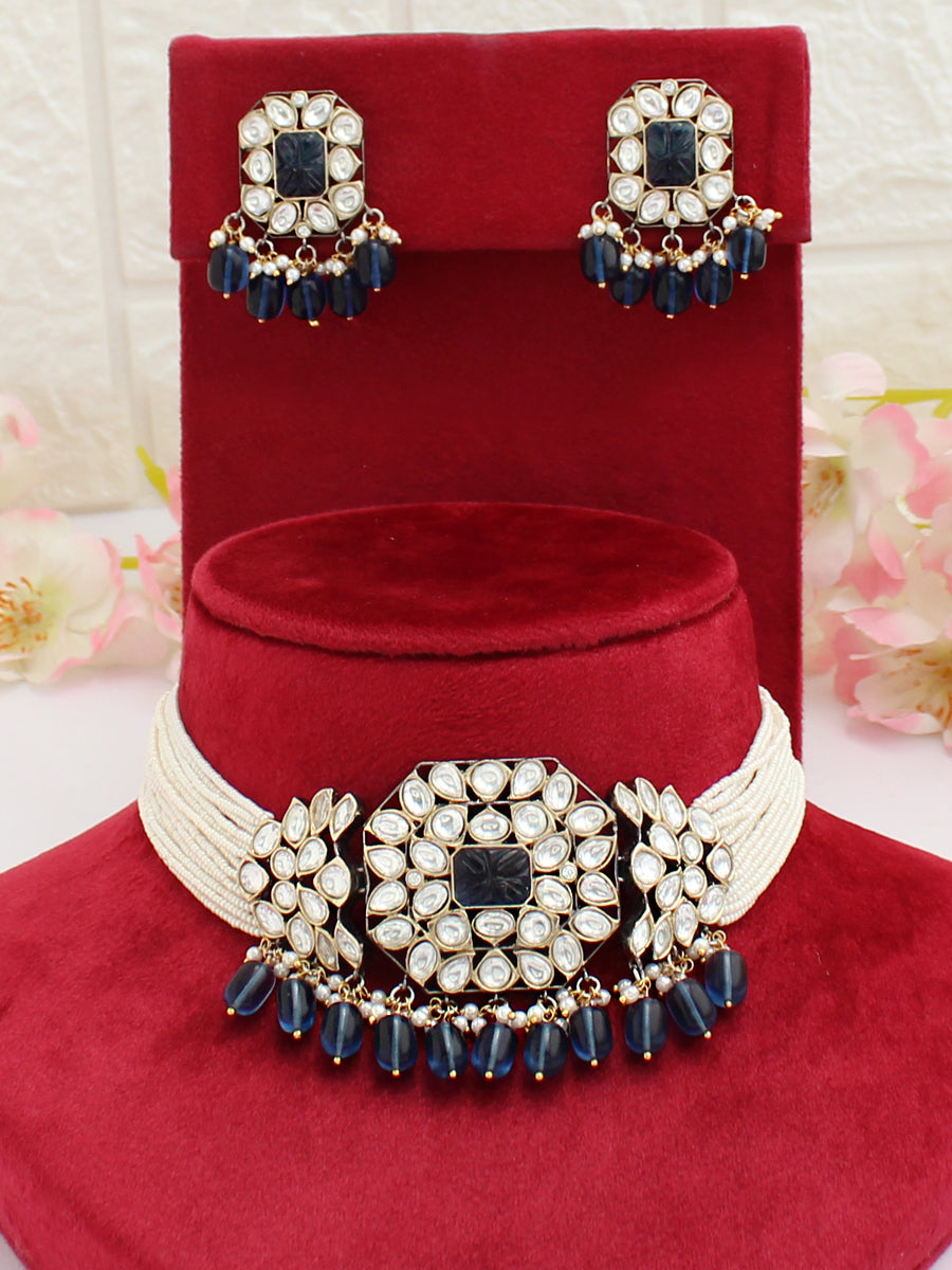 Himangi Choker Necklace Set-Blue