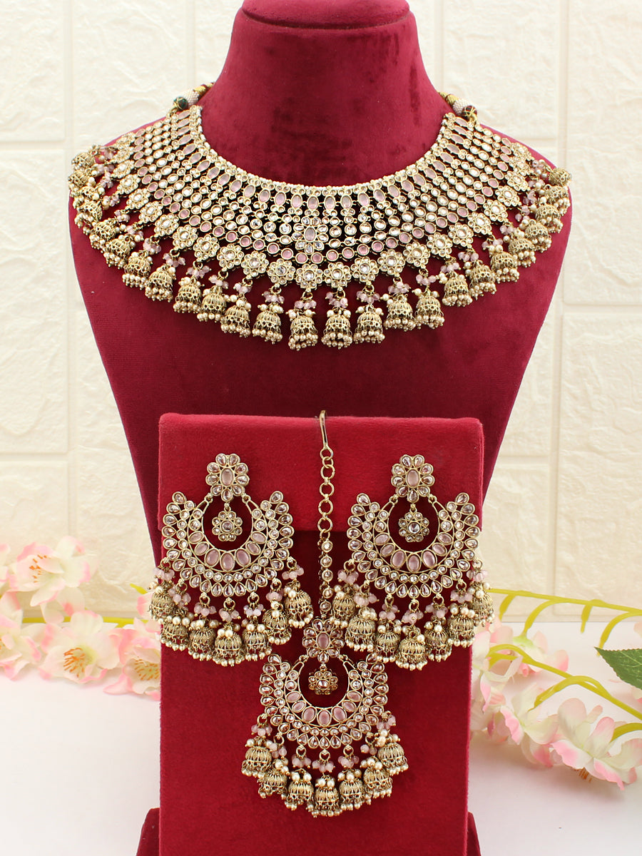 Ghazal Necklace Set-Pastel Pink