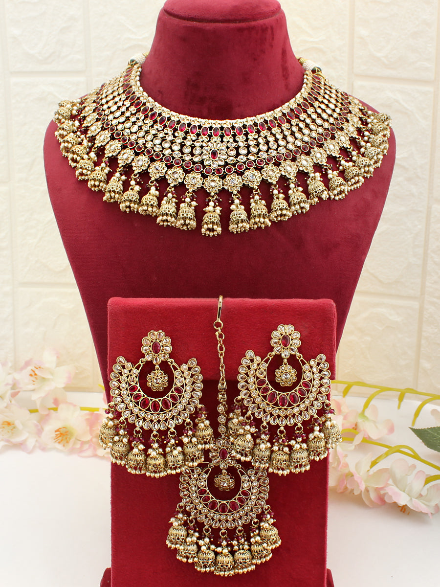 Ghazal Necklace Set-Hot Pink