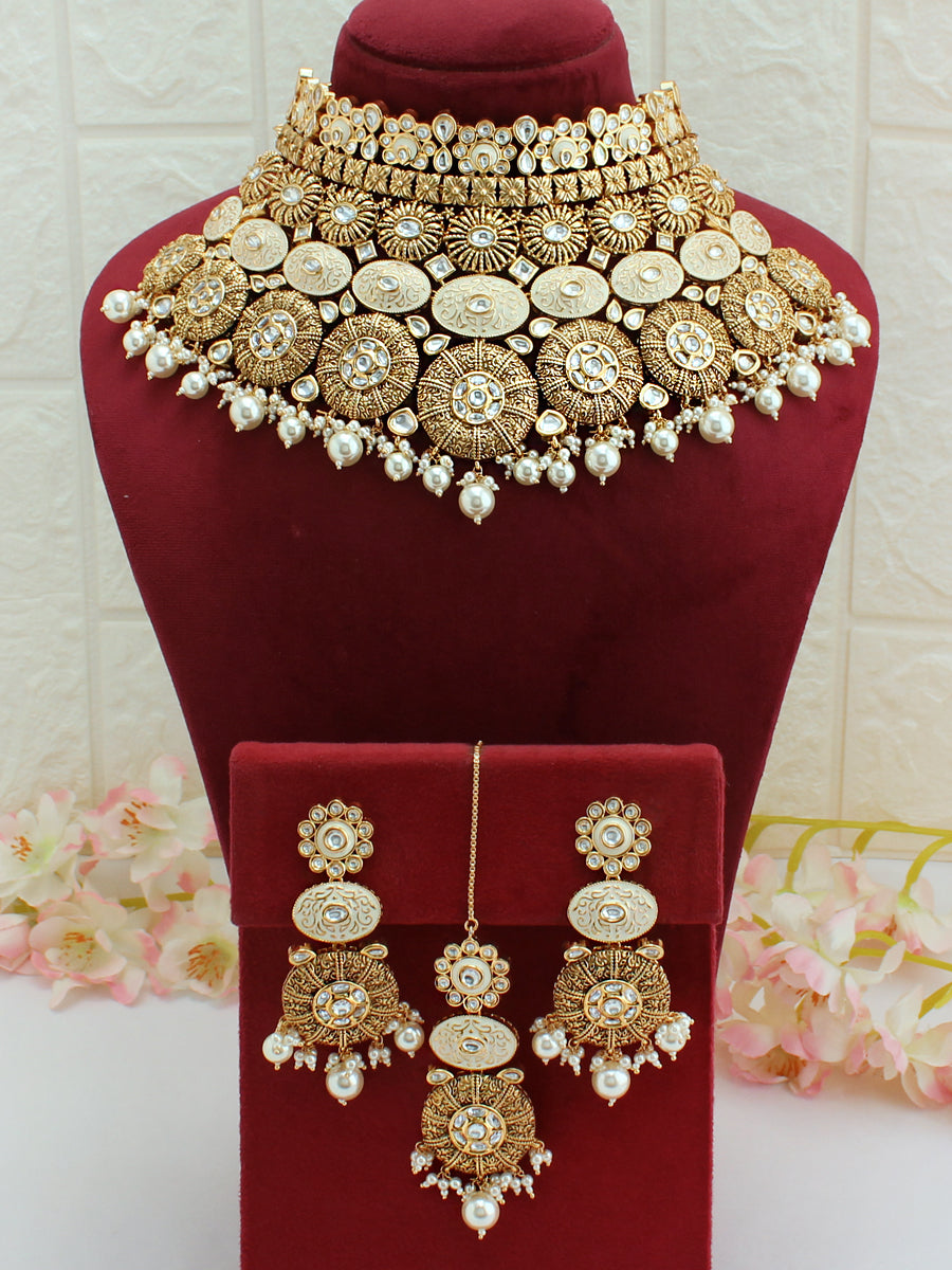 Shailja Necklace Set-Ivory
