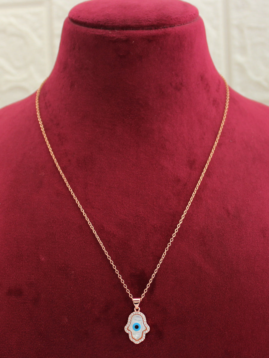 Hamsa Evil Eye Pendant Chain / Necklace-Rose Gold