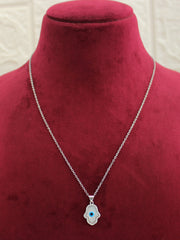 Hamsa Evil Eye Pendant Chain / Necklace-Silver