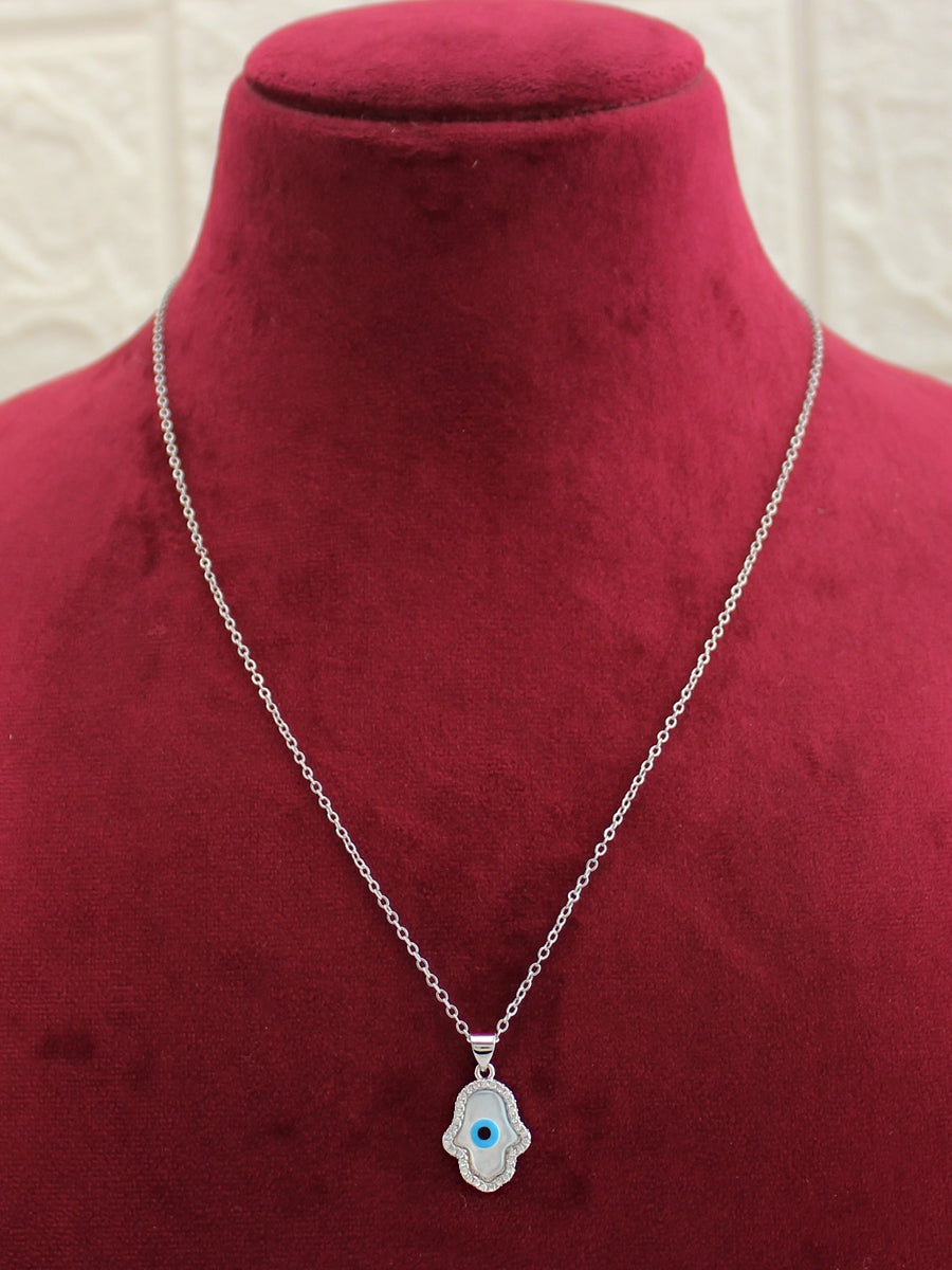 Hamsa Evil Eye Pendant Chain / Necklace-Silver