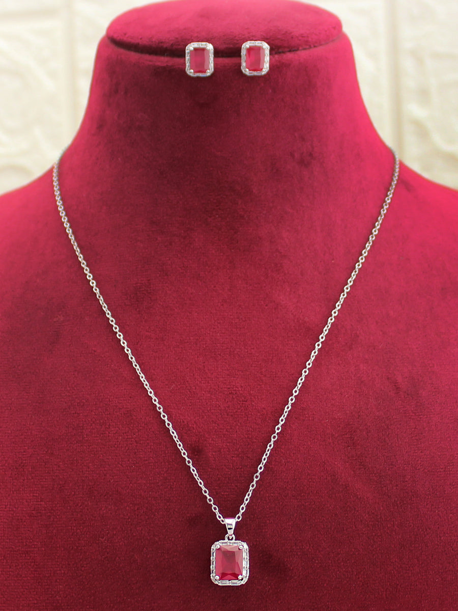 Shelly Pendant Chain Necklace Set-Ruby Pink