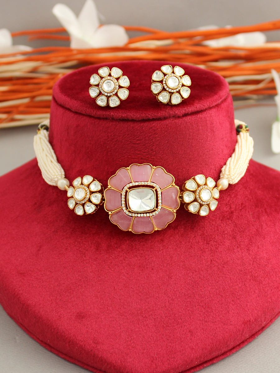 Patiala Choker Necklace Set-Pastel pink