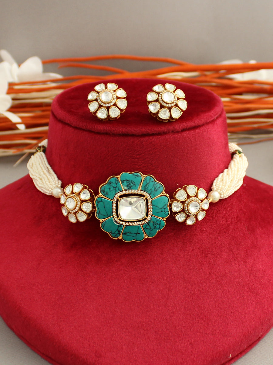 Patiala Choker Necklace Set-Turquoise
