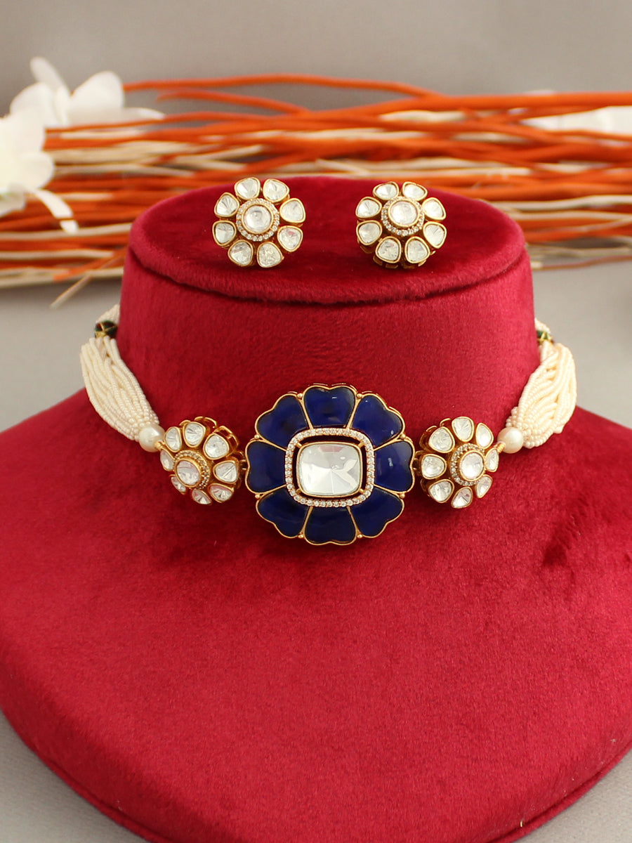 Patiala Choker Necklace Set-Blue