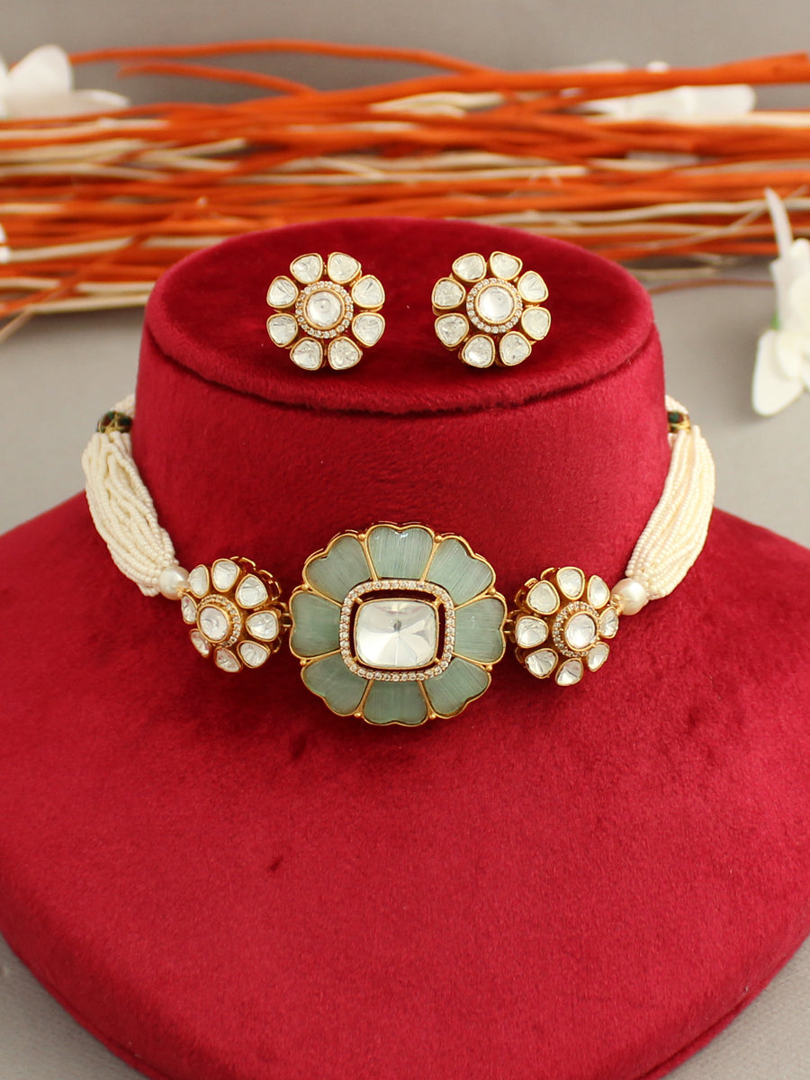 Patiala Choker Necklace Set-Mint Green