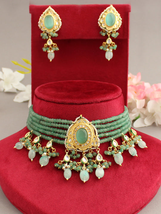 Gunjan Necklace Set-Mint Green