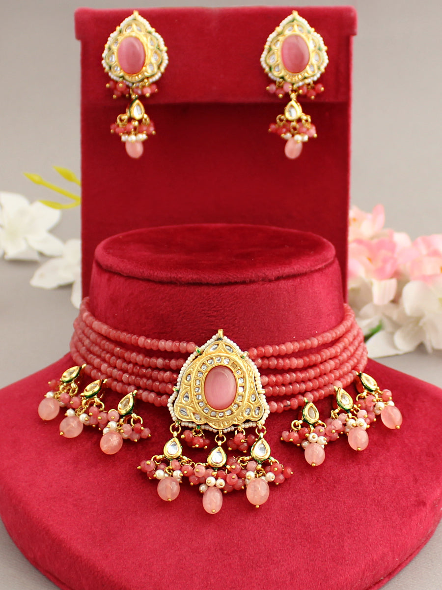 Gunjan Necklace Set-Pink