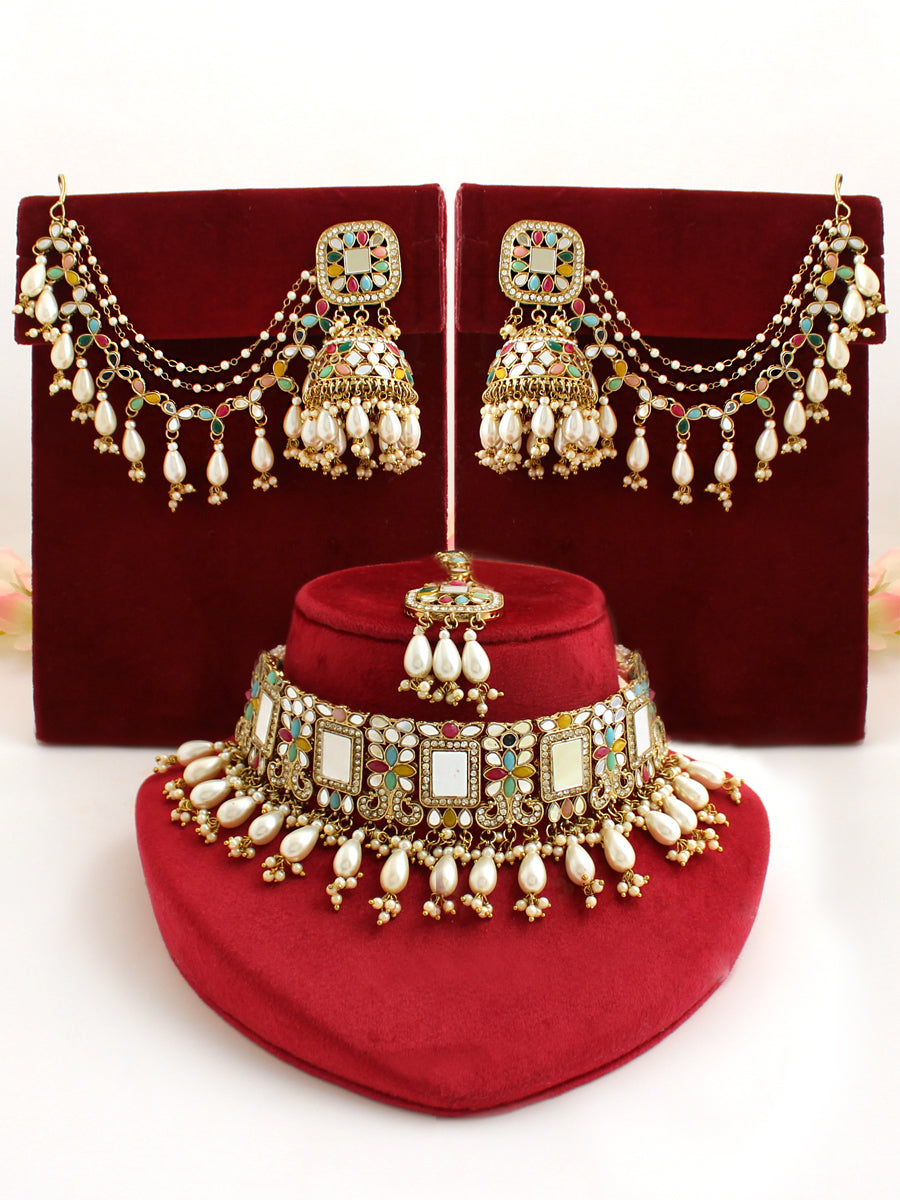 Rasika Mirror Necklace Set-Multicolor