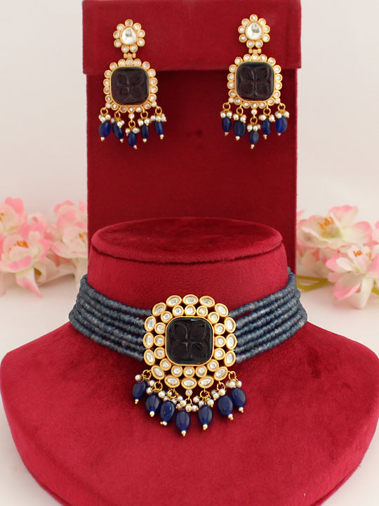 Pragati Choker Necklace Set-Blue