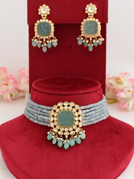 Pragati Choker Necklace Set-Aqua